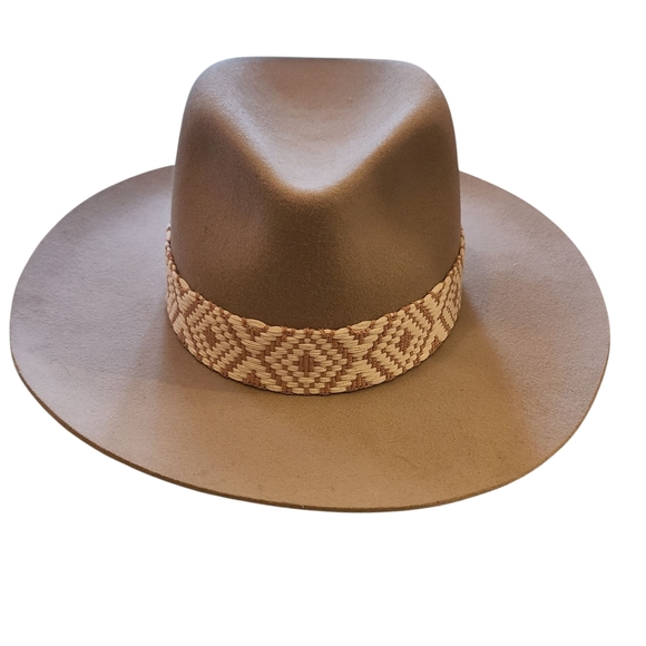Olive & Pique Wool Fedora Hat Coastal Cowgirl Boho Western Aztec Band Adjustable - Picture 3 of 14